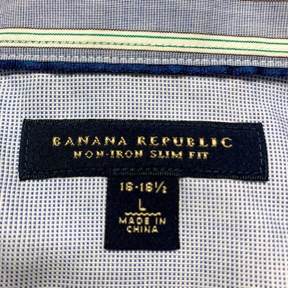 Banana Republic Shirt Mens Large‎ Slim Blue Stripe Non Iron Business Casual Camp